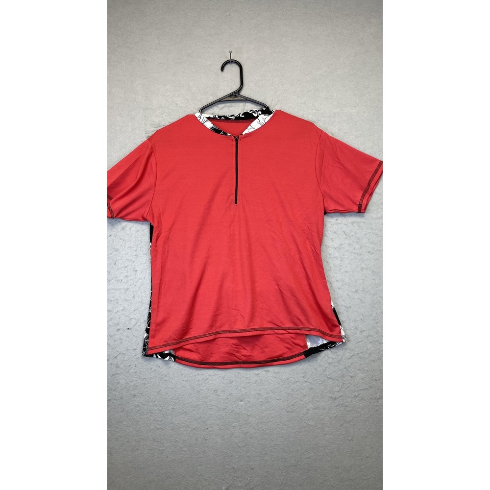 Cycling Shirt Womens Extra Large Red Floral Quarter Zip Jersey‎ Pockets Bike